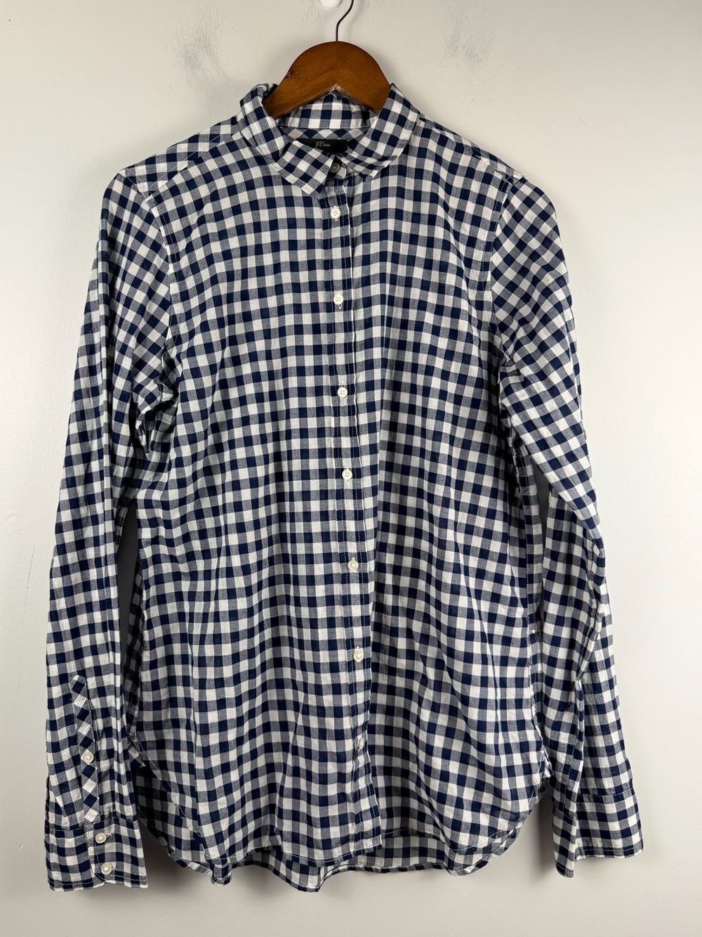 New J. crew blue white gingham button down plaid classic top size 12 tall